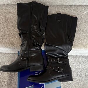 White Mountain ‘Lexi’  Black Riding Boots with Buckle and Stud Accents